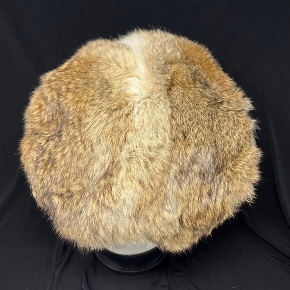 Rabbit Fur Winter Hat Beret Brown /‎ Beige Rib Knit  Money Glam 7 1/8 or Medium - Picture 5 of 8